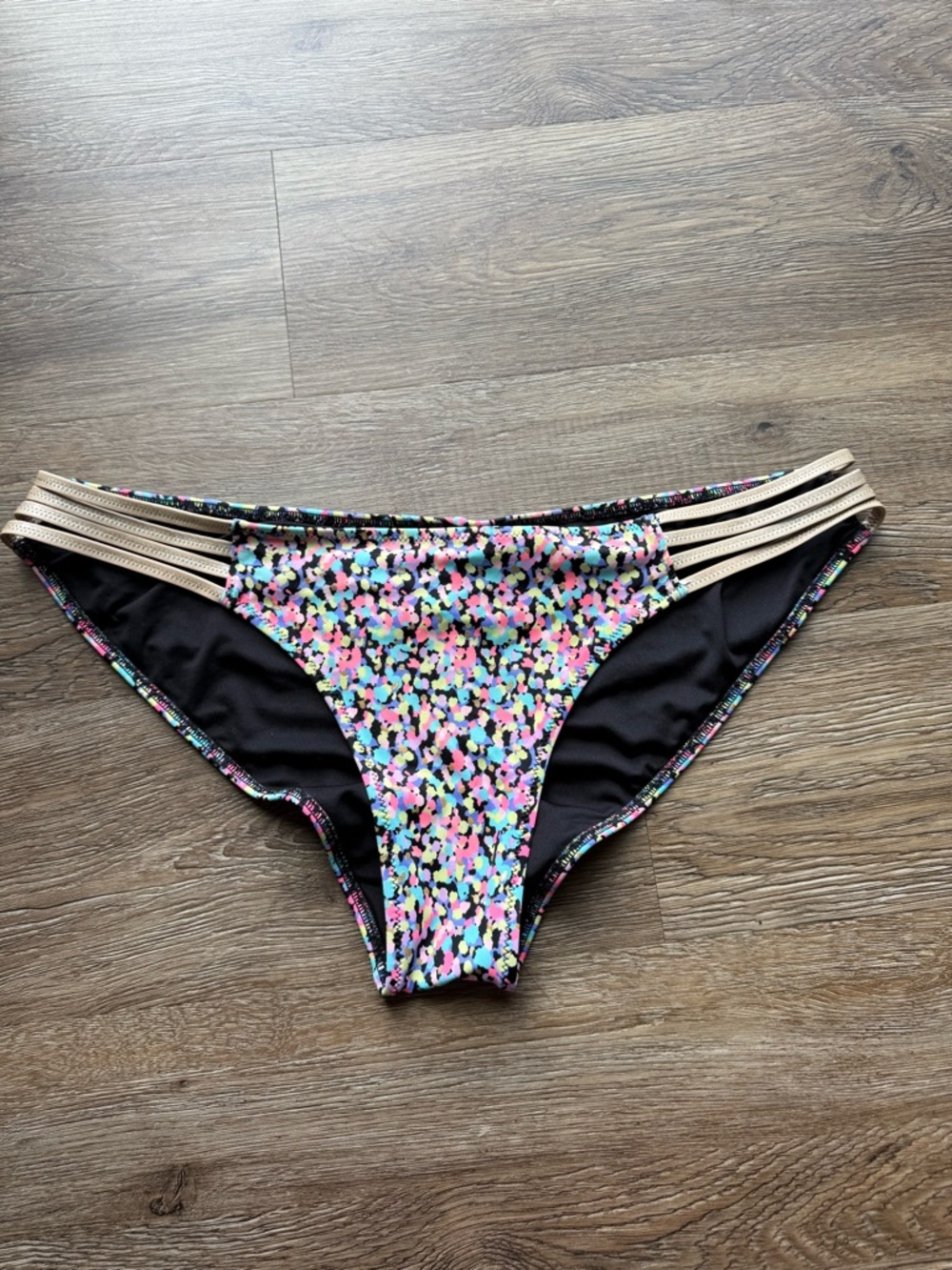 Victoria's Secret Multicolor Floral Bikini Bottom with Gold Strappy Sides